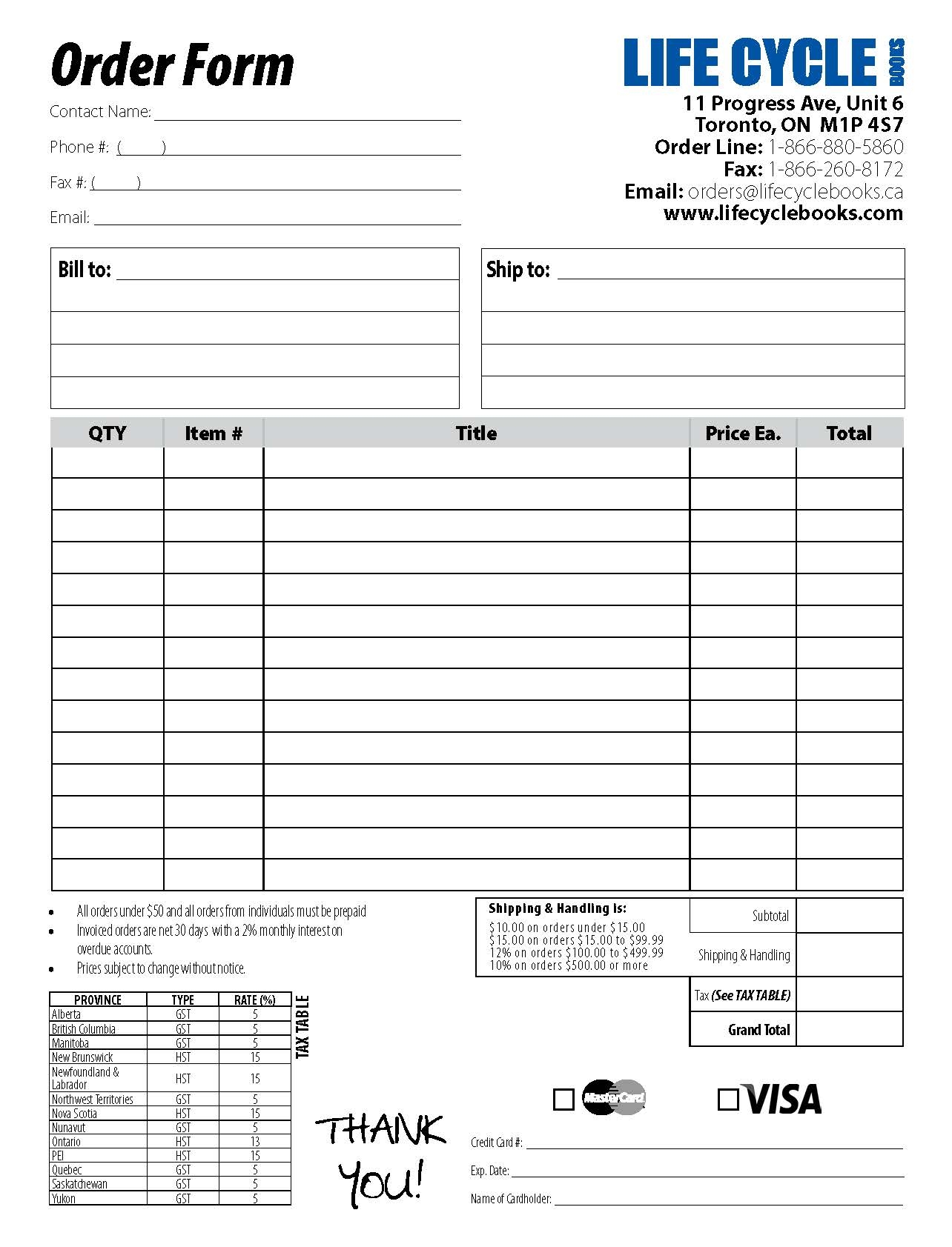 Canadian Order Form
