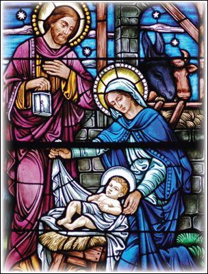 Christmas Card - Holy Family Stained Glass - Pack of 10